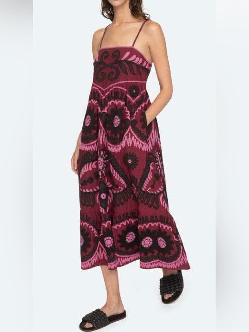 Sea NY Charlough Midi Slip Dress in Magenta Large